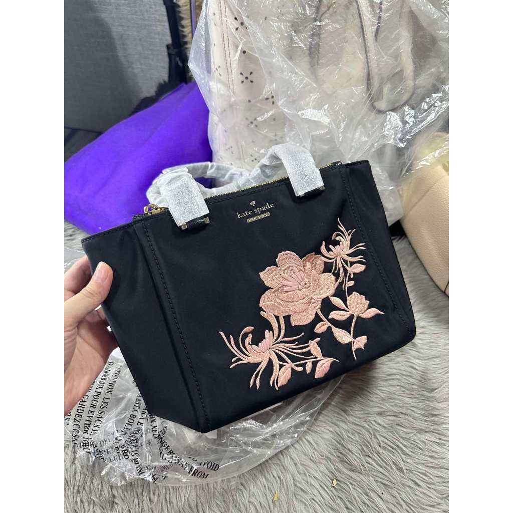 ORIG & IMPORTED KS Retail Dawn Place Embroidered Mini Kona Nylon Satchel Black Bag