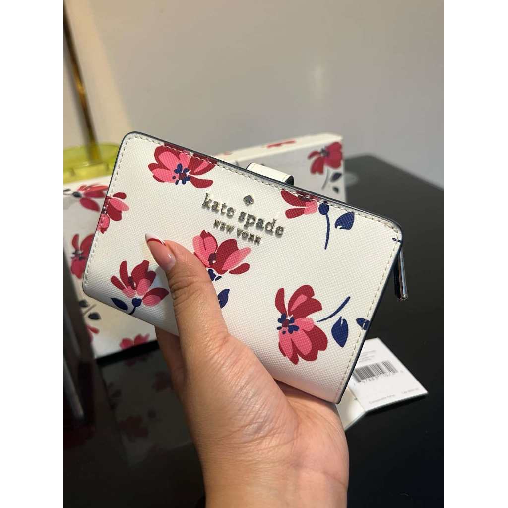 ORIG PRELOVED  KS Medium Bifold Wallet Staci Tea Garden White