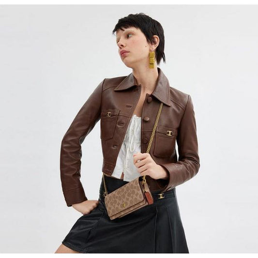 ORIG & IMPORTED CCH Retail Evie Long Wallet With Chain In Signature Canvas Khaki Brown