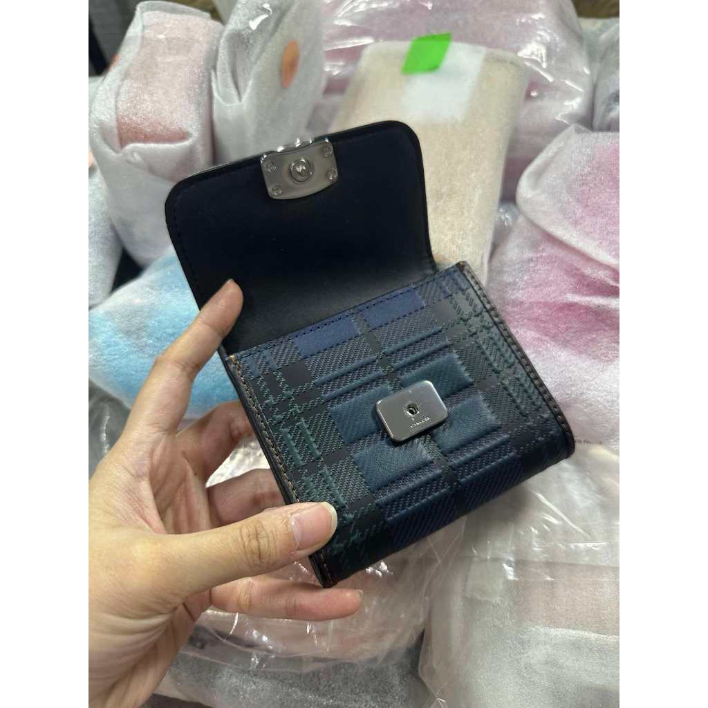ORIG & IMPORTED CCH Retail Small Slim Bandit Wallet With Plaid Print Blue/Green