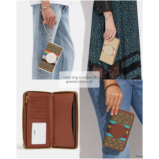 ORIG & IMPORTED CCH Dempsey Large Phone Long Wallet In Signature Brown/Khaki/Black Jacquard
