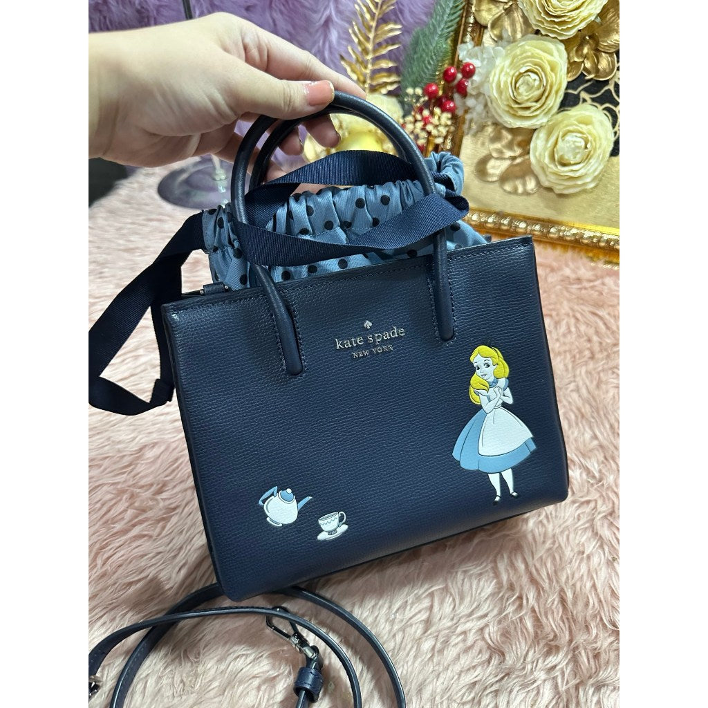 ORIG Preloved KS Alice in Wonderland Shopper Crossbody Bag Blue Navy