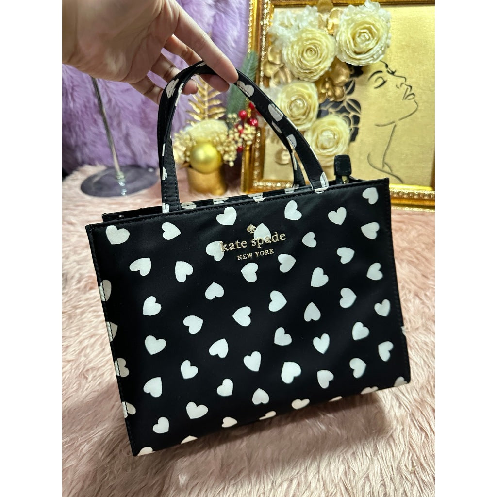 ORIG Preloved KS Retail Watson Hearts Sam Satchel Nylon Black Bag