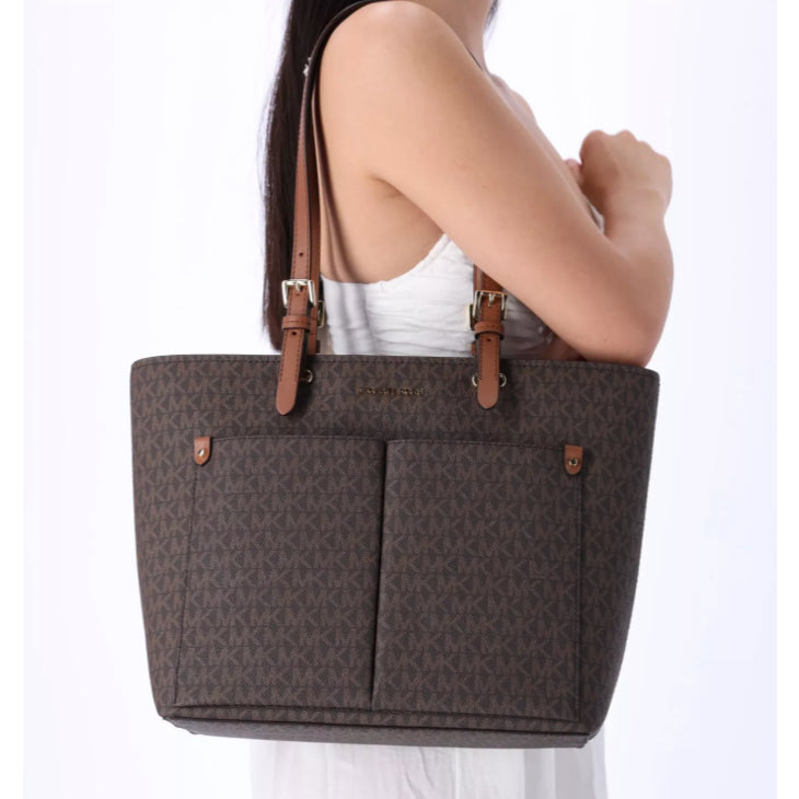 ORIG & IMPORTED MK Jet Set Travel Medium Double Pocket Tote Brown Bag