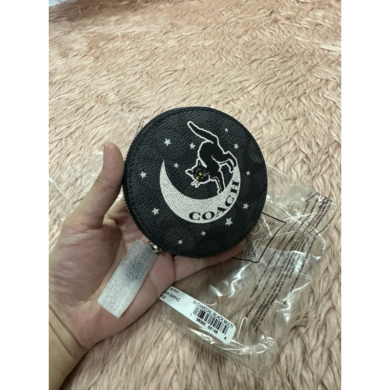 ORIG & IMPORTED CCH Coin Case In Signature Canvas With Cat Small Zip Around Black Wallet