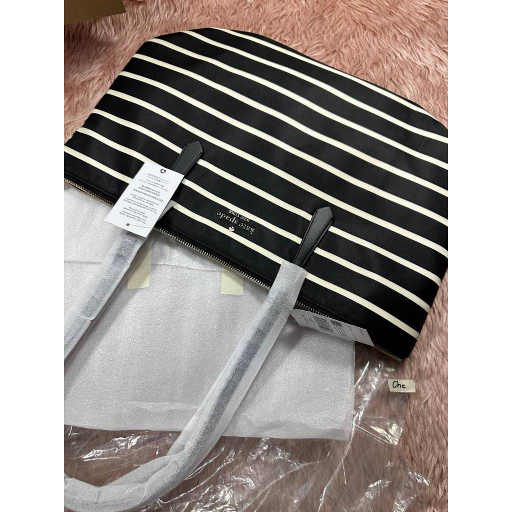 ORIG & IMPORTED KS Kitt Large Tote Nylon Bag Black & White Stripes