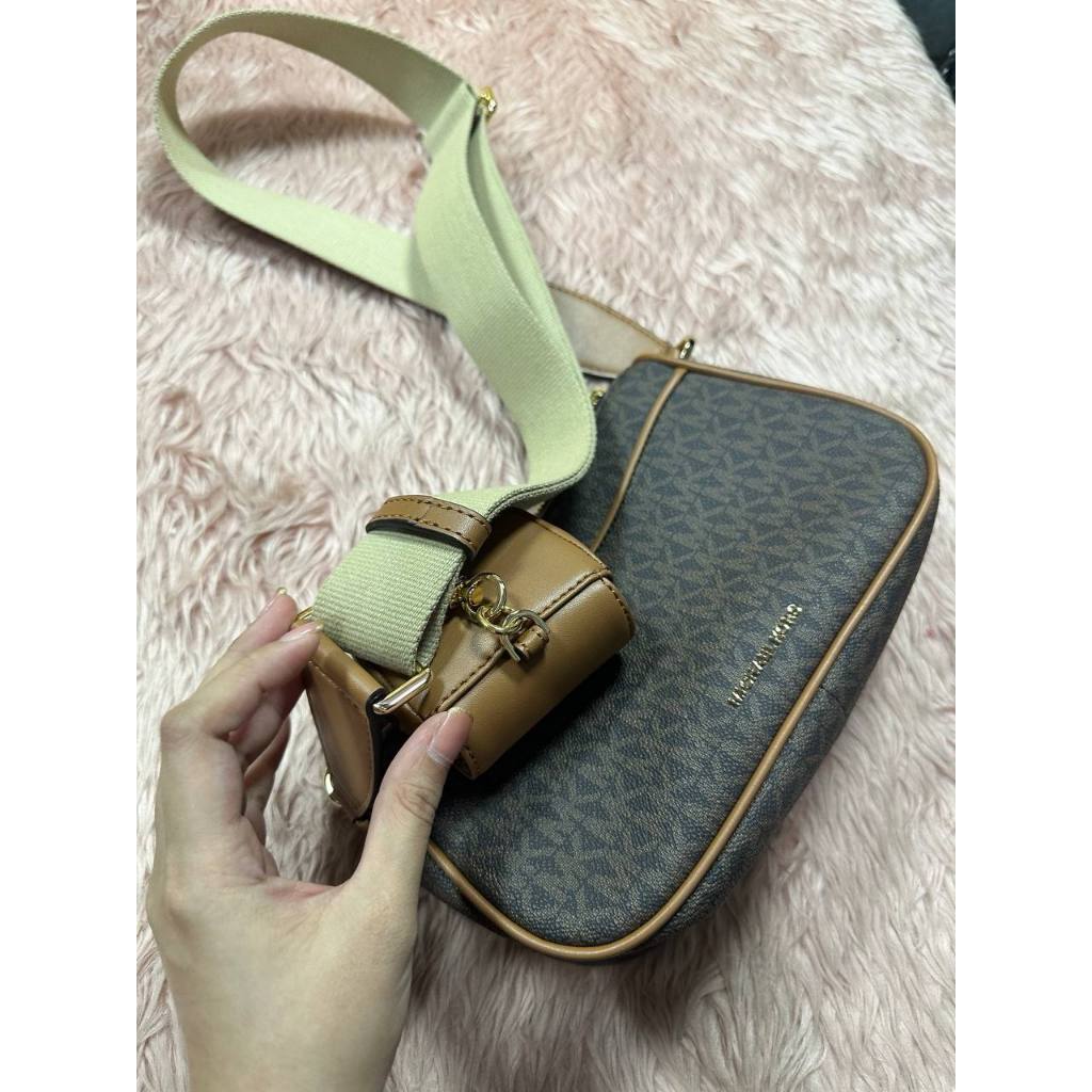 ORIG & IMPORTED Preloved MK Jet Set Medium Signature Logo Crossbody Brown Bag with Case for AirPo