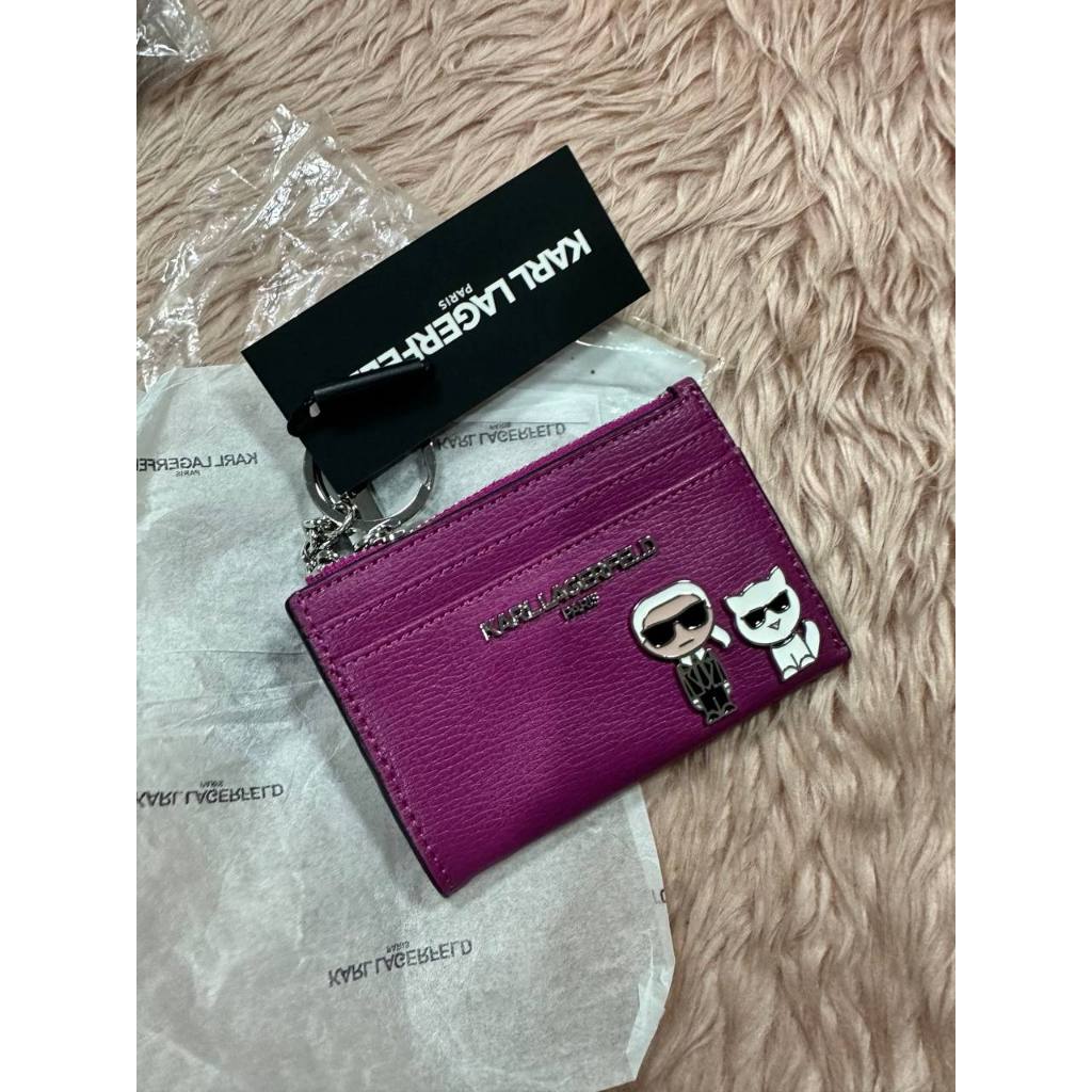 ORIG & IMPORTED Karl Lagerfeld Leather Card Holder Small Slim Wallet Purple Pink