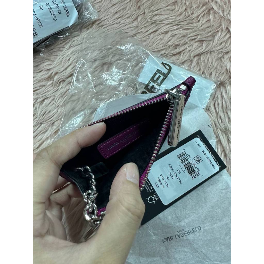 ORIG & IMPORTED Karl Lagerfeld Leather Card Holder Small Slim Wallet Purple Pink