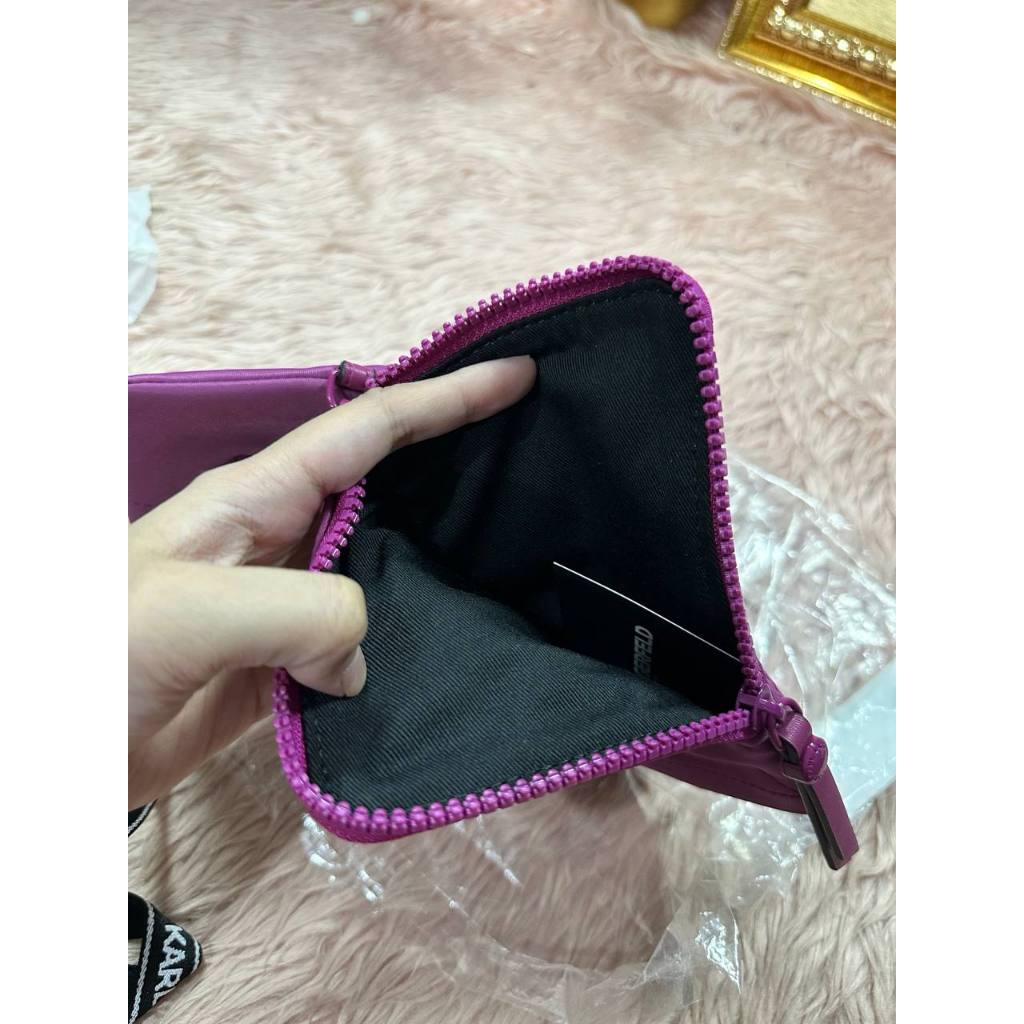 ORIG & IMPORTED Karl Lagerfeld KL Voyage Lanyard Keychain Phone Nylon Wallet Purple Pink