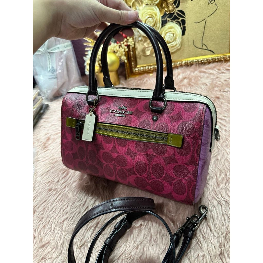 ORIG Preloved CCH Rowan Satchel Bag In Blocked Signature Canvas Pink Purple