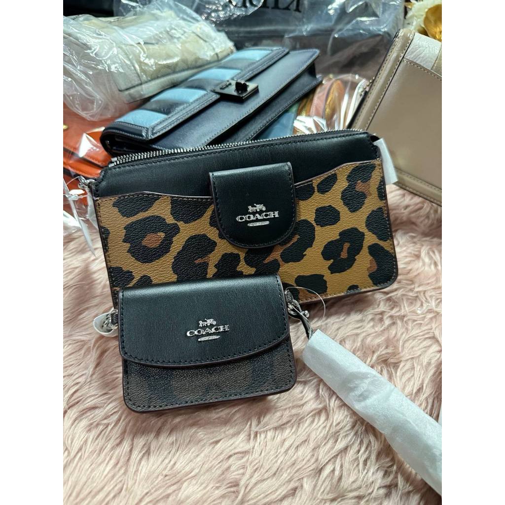 ORIG & IMPORTED CCH Poppy Crossbody Small Slim Bag With Card Case Leopard Print Brown