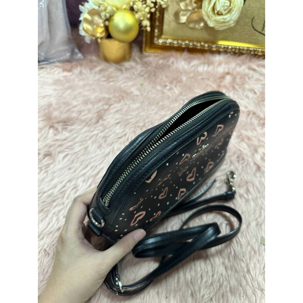 ORIG Preloved CCH Dome Crossbody Small Black Bag With Hearts Print
