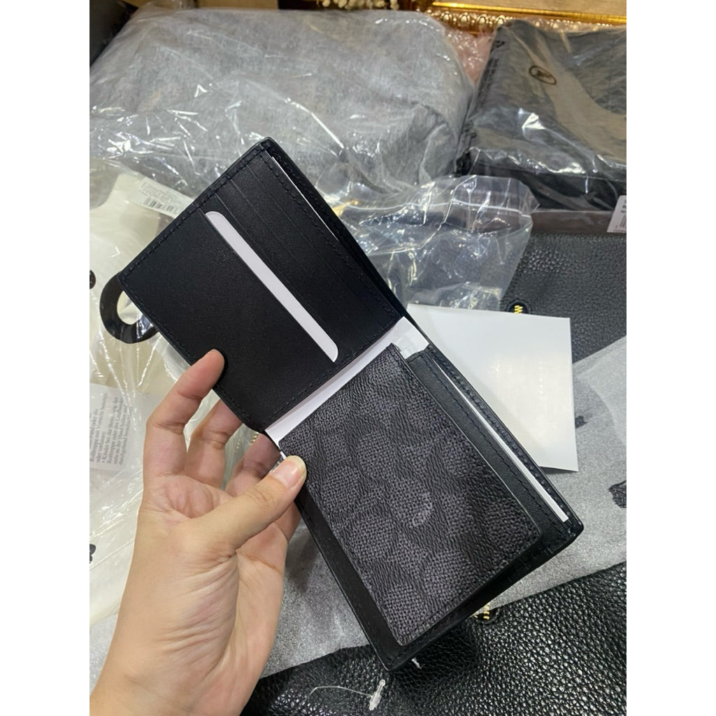 ORIG & IMPORTED CCH COMPACT ID WALLET FOR MEN (WITH INSERT) IN SIGNATURE CANVAS BLACK