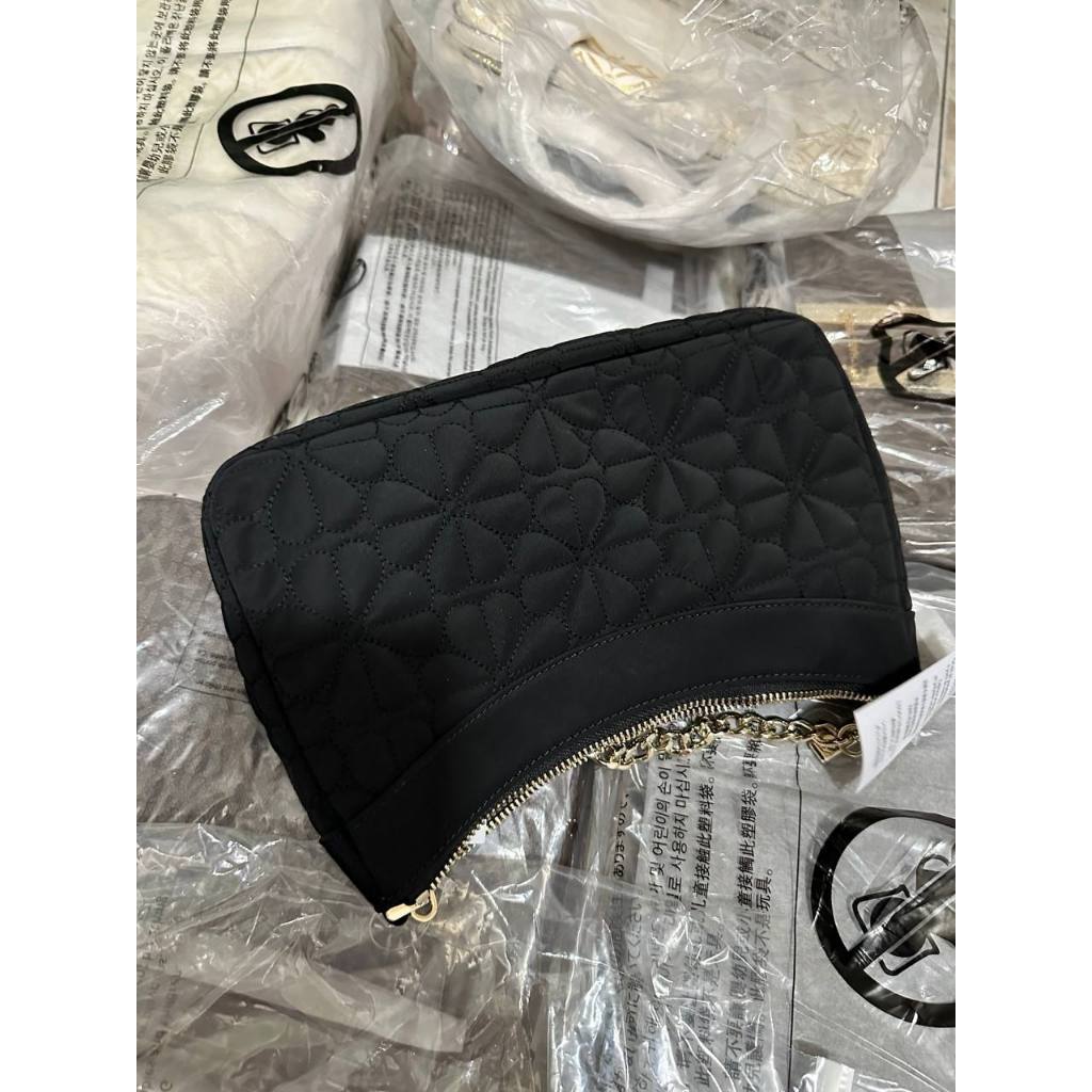 ORIG & IMPORTED KS Spade Flower Quilted Fabric Convertible Crossbody Bag Black / Pink