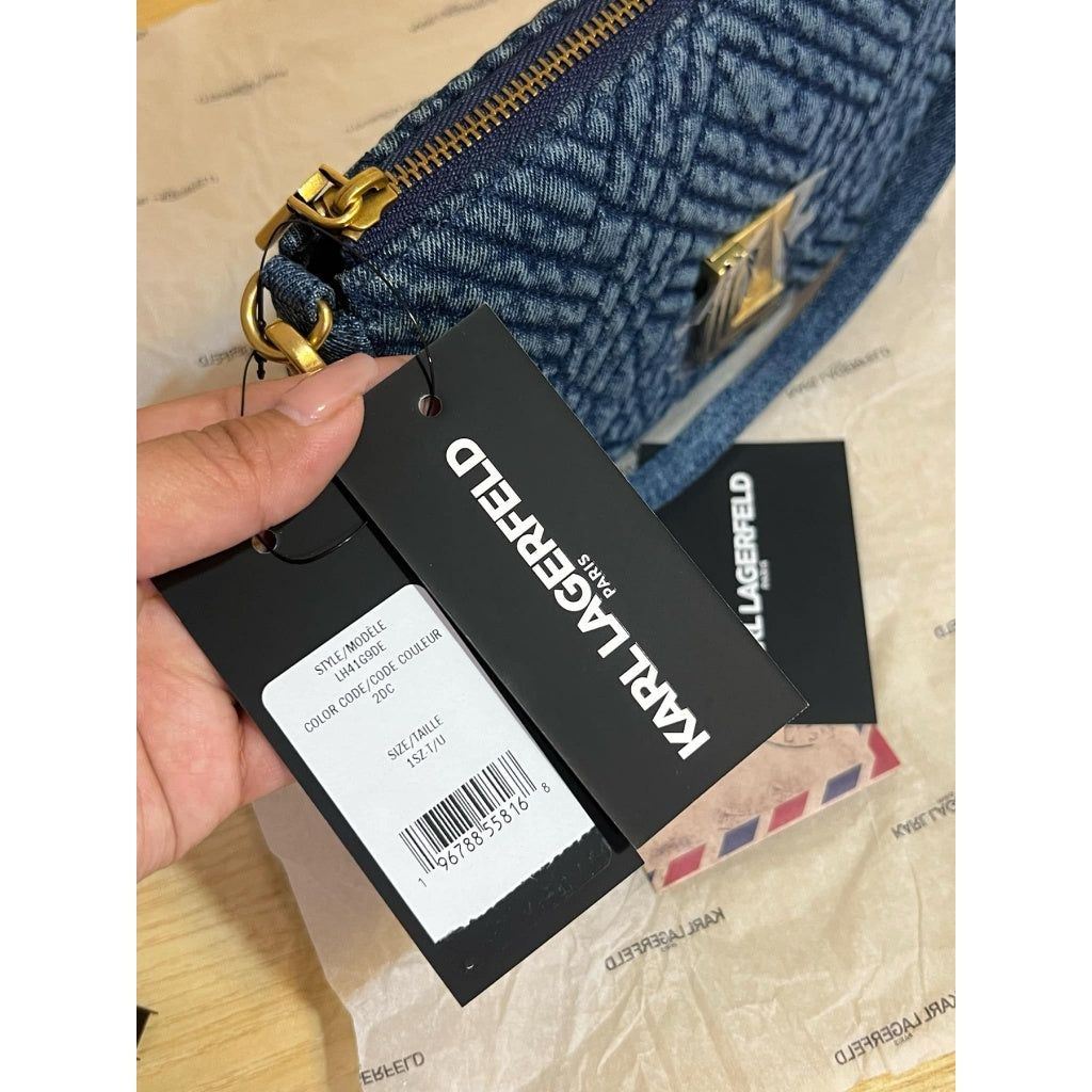 ORIG & IMPORTED Karl Lagerfeld KL Lafayette Denim Shoulder Small Bag Navy Blue