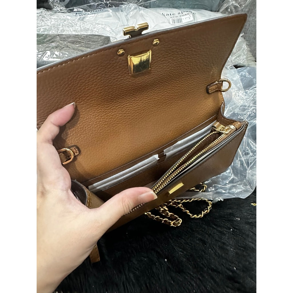 ORIG & IMPORTED TB Britten pebble chain crossbody small bag/purse/wristlet in Tiramisu Br