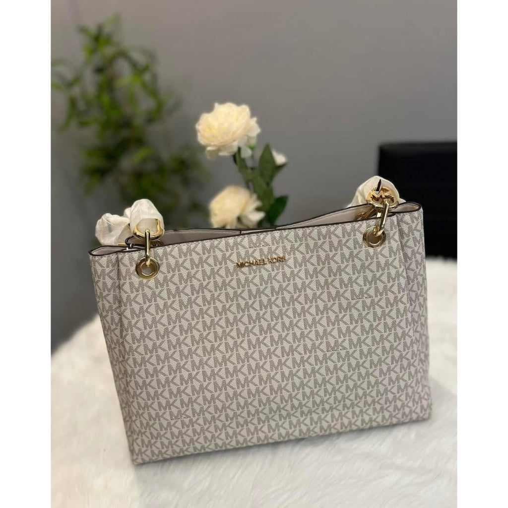 ORIG & IMPORTED MK Trisha Large Logo Shoulder Tote Bag in White