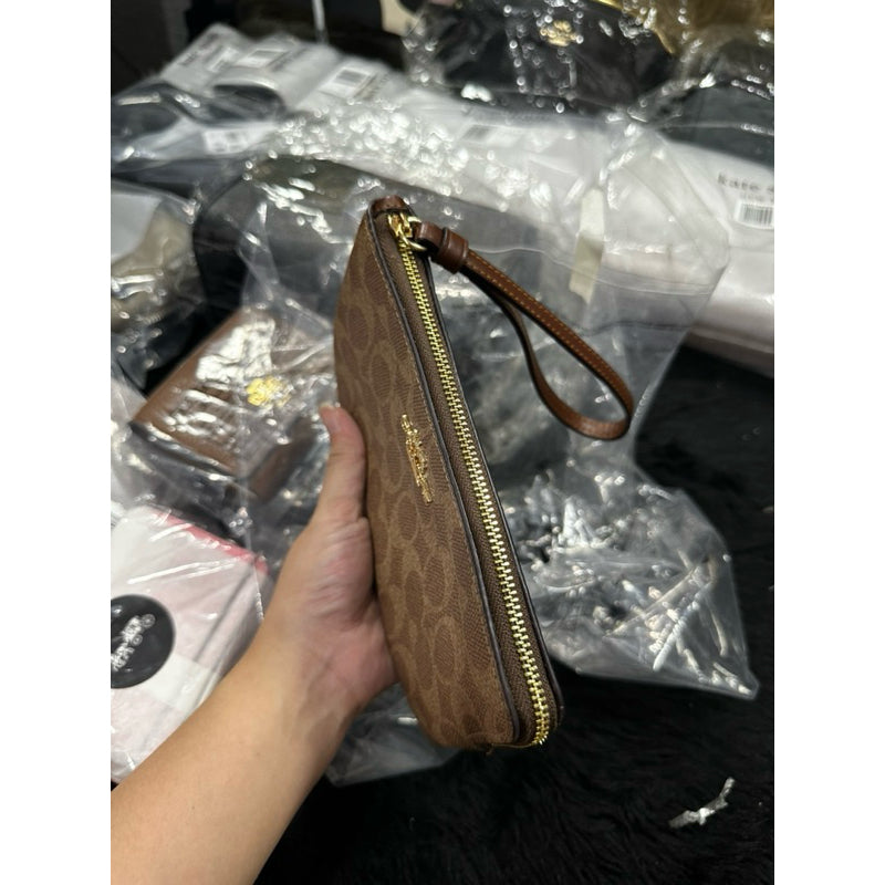 ORIG & IMPORTED CCH Large Corner Zip Wristlet Phone Wallet In Signature Canvas Brown/Khaki