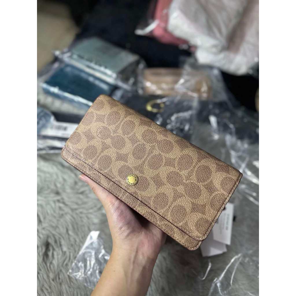 ORIG & IMPORTED CCH Retail Evie Long Wallet With Chain In Signature Canvas Khaki Brown
