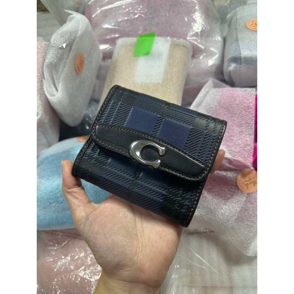 ORIG & IMPORTED CCH Retail Small Slim Bandit Wallet With Plaid Print Blue/Green
