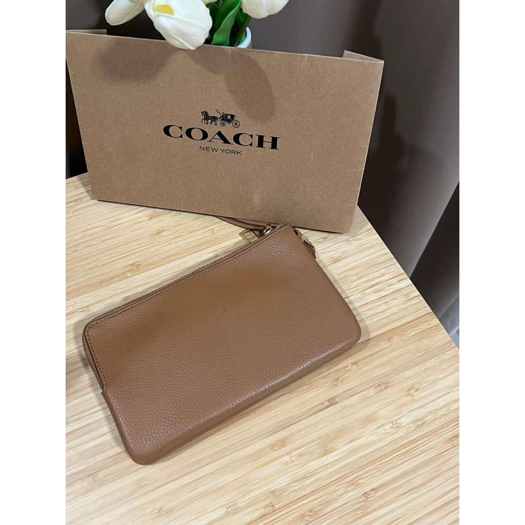 ORIG Preloved CCH Large Double Zip Wallet Wristlet Brown Saddle