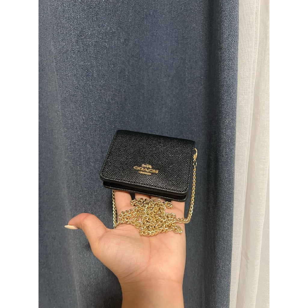 ORIG Preloved CCH MWOC Mini Wallet On A Chain Micro Bag Black Brown