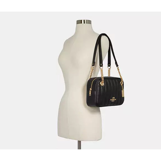 ORIG Preloved CCH Cammie Chain Shoulder Bag With Linear Quilting Black