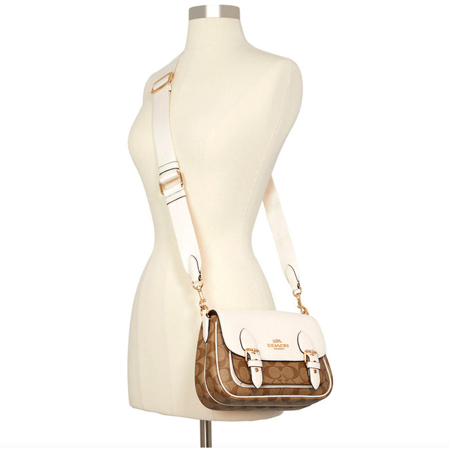 ORIG Preloved CCH RARE Lucy Crossbody Medium Flap Bag Khaki/White