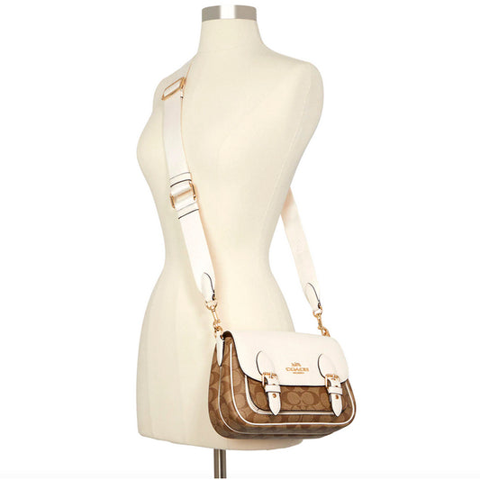 ORIG Preloved CCH RARE Lucy Crossbody Medium Flap Bag Khaki/White