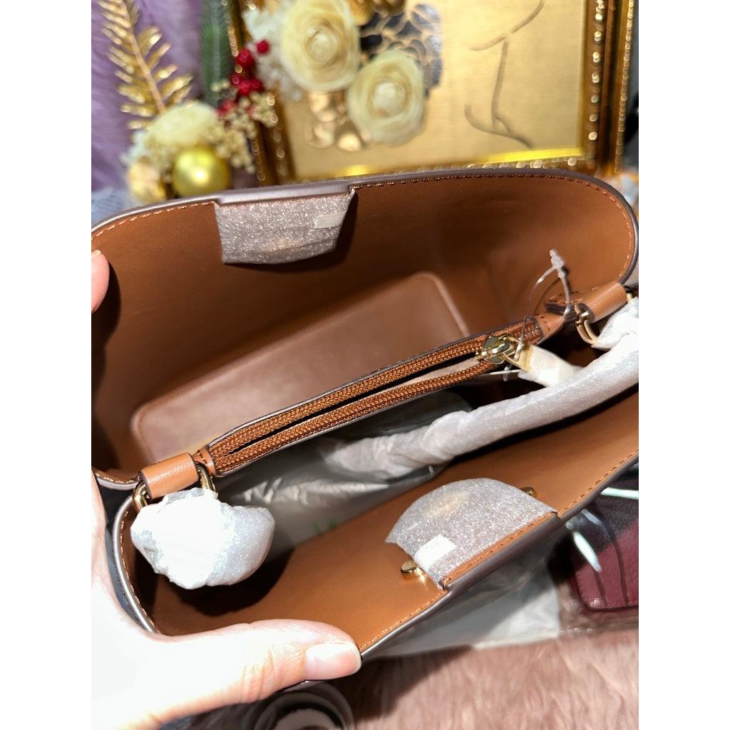 ORIG & IMPORTED MK Pratt Medium Signature Logo and Metallic Shoulder Bag Brown