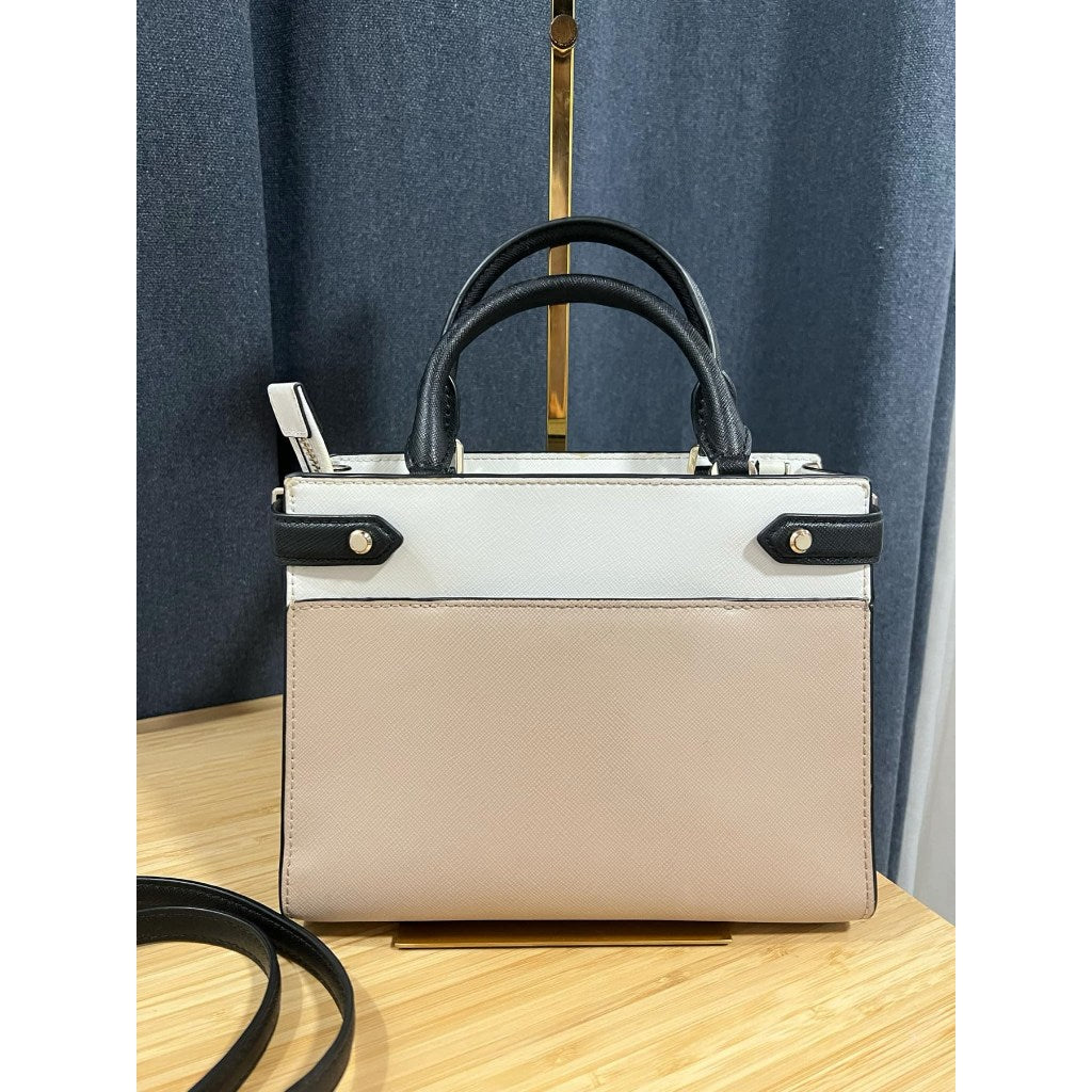 ORIG Preloved KS Staci Colorblock Small Satchel Beige Bag