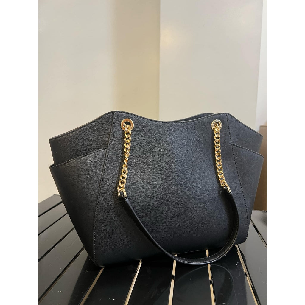 ORIG MK Jet Set Large Saffiano Chain Shoulder Tote Bag Black