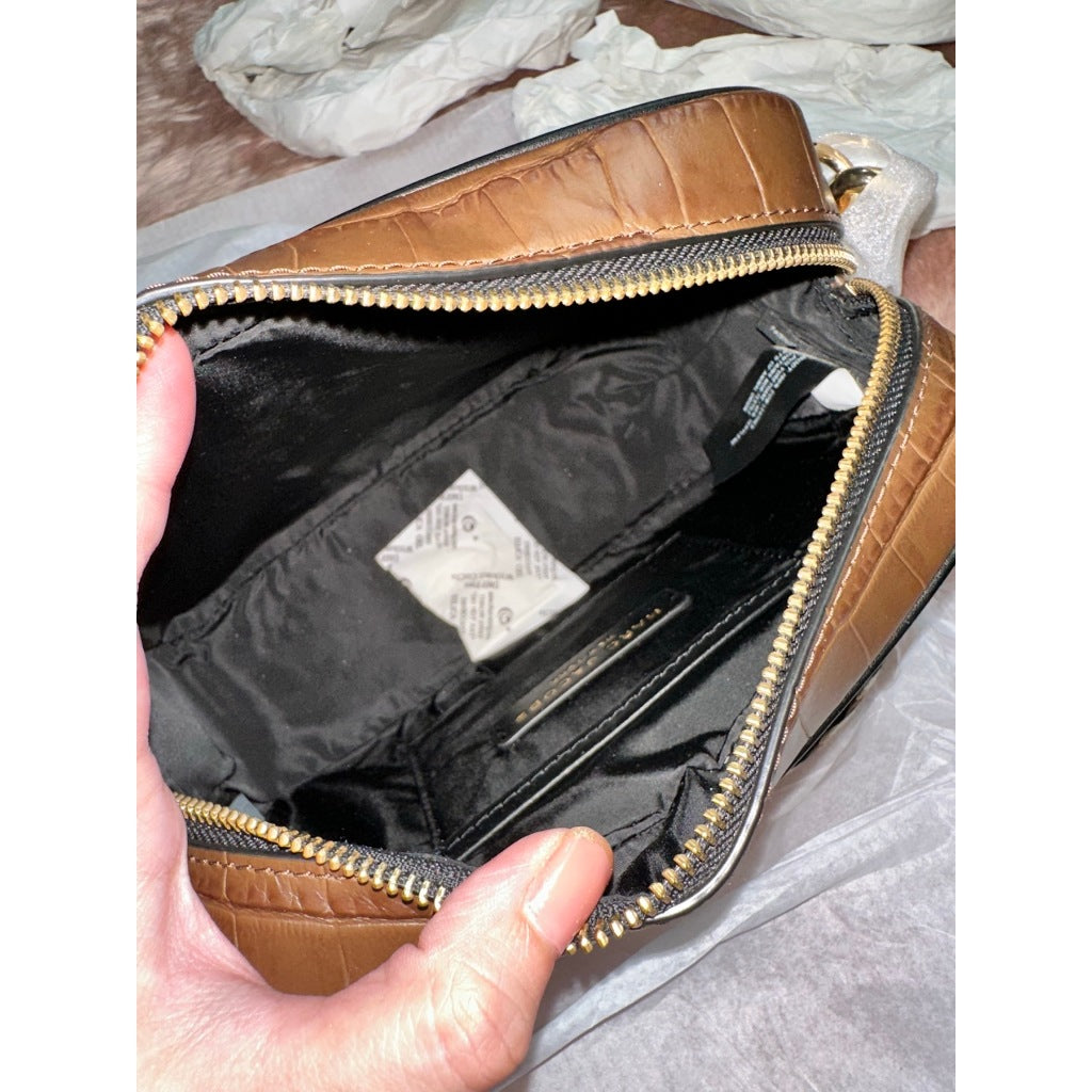 ORIG & IMPORTED MJ Croc-Embossed Flash Crossbody Camera Bag in Dark Brown