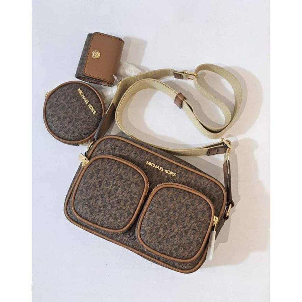 ORIG & IMPORTED MK Jet Set Medium Signature Logo Crossbody Brown Bag with Case for Airpods