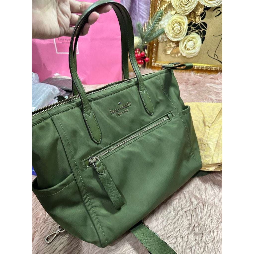 ORIG Preloved KS Chelsea Nylon Medium Satchel Crossbody Bag Enchanted Green