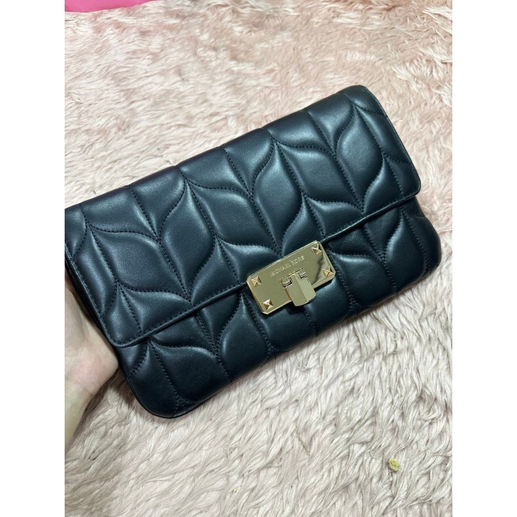 ORIG Preloved MK Peyton Clutch Large Quilted Clutch Shoulder Bag Black