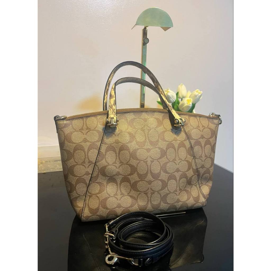 ORIG Preloved CCH Prairie Satchel Bag In Colorblock Signature Canvas Khaki