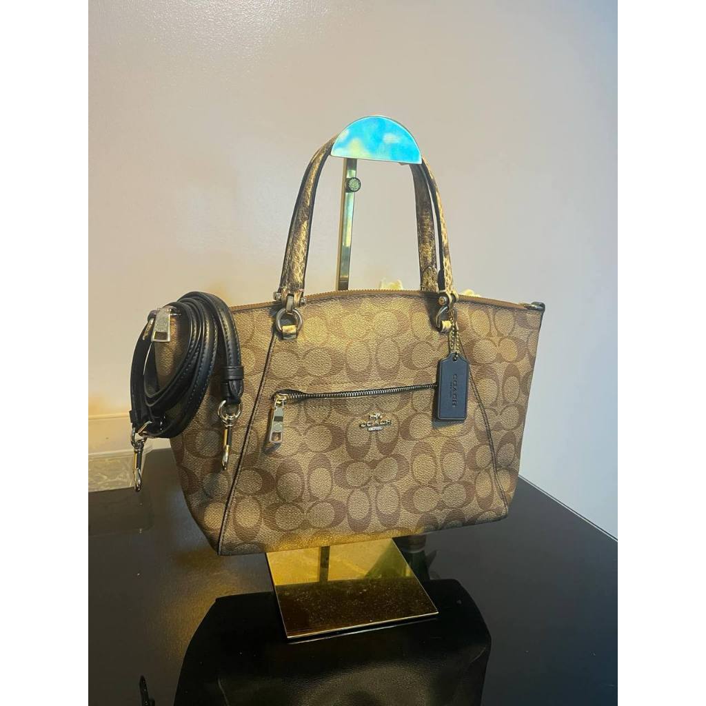 ORIG Preloved CCH Prairie Satchel Bag In Colorblock Signature Canvas Khaki