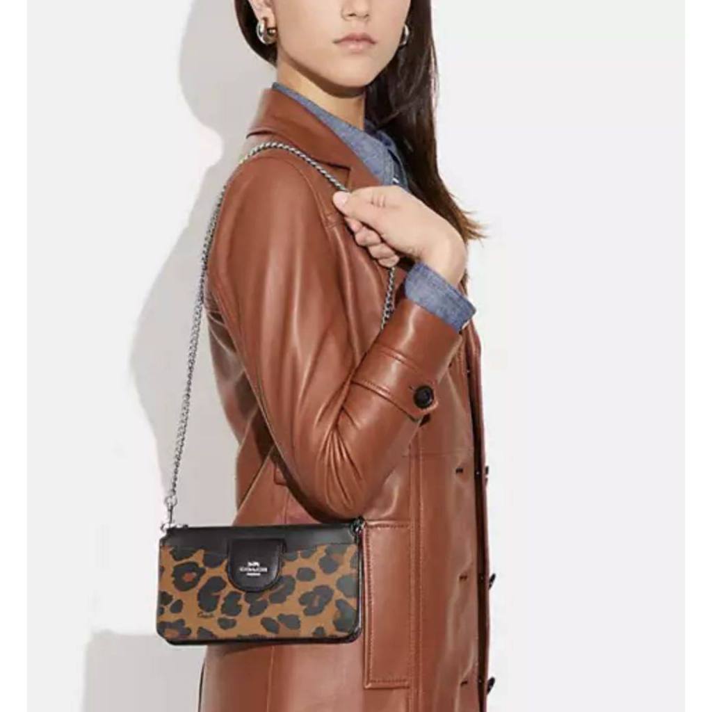 ORIG & IMPORTED CCH Poppy Crossbody Small Slim Bag With Card Case Leopard Print Brown