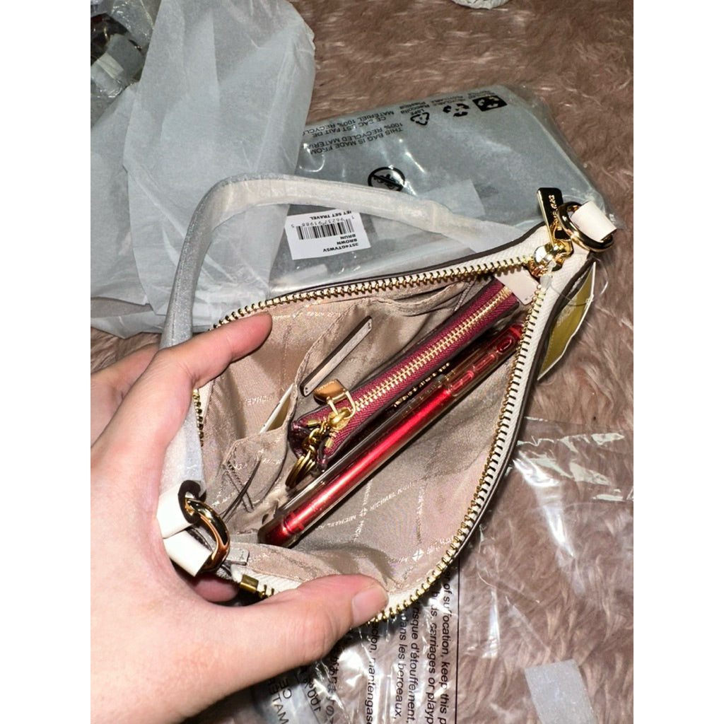 ORIG & IMPORTED MK Jet Set Small Signature Logo Large Wristlet Wallet Bag brown white Pink