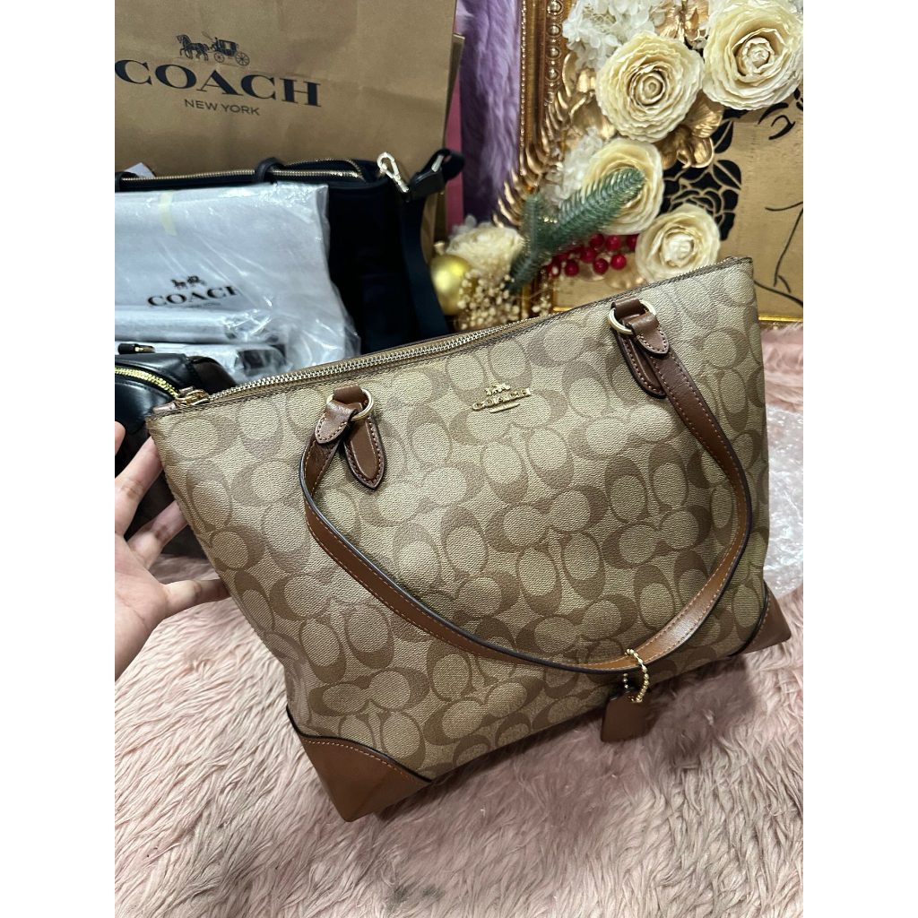 ORIG & IMPORTED CCH Zip Top Tote In Signature Canvas Khaki Brown Bag