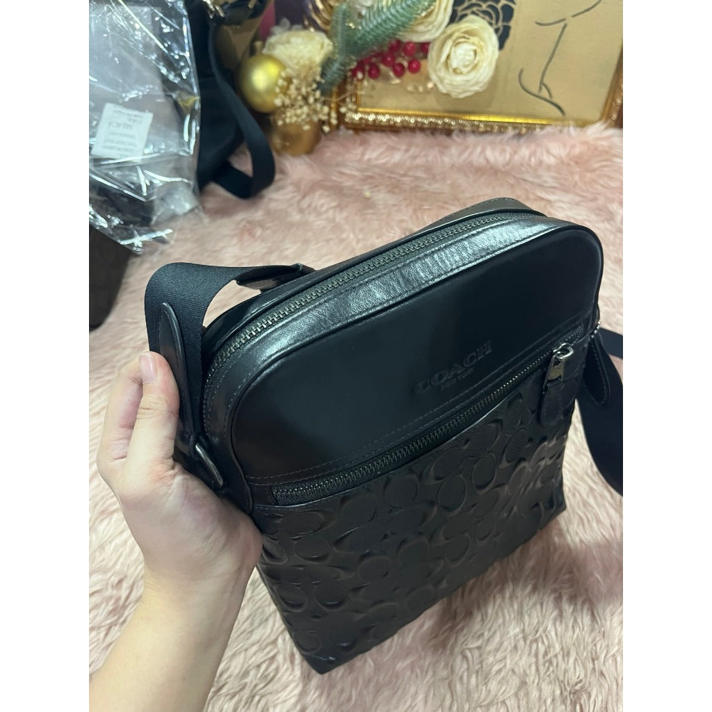 ORIG Preloved CCH Men's Houston Flight Bag In Signature Leather Black