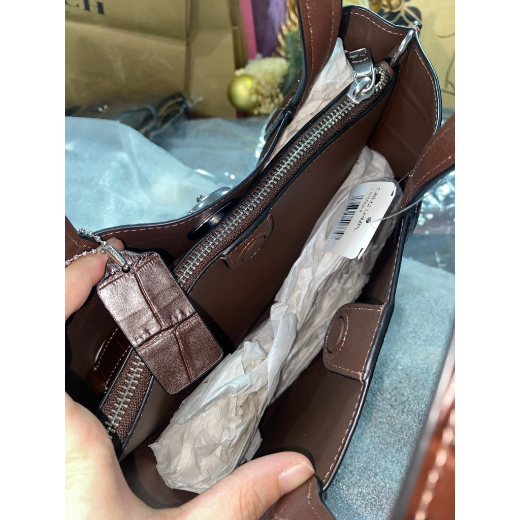 ORIG & IMPORTED CCH Retail Willow 24 Tote Bag in Croc-embossed Leather Maroon Maple Brown