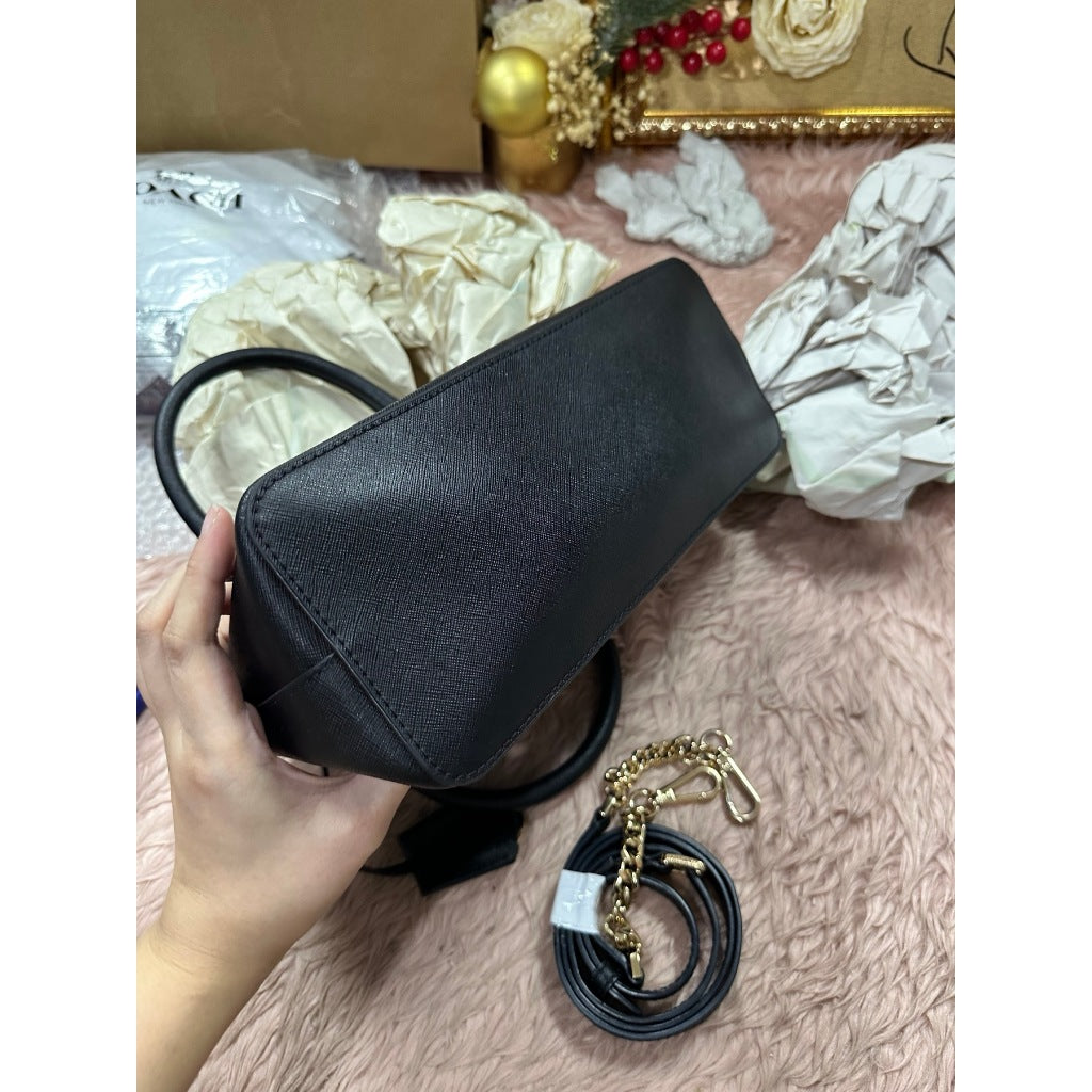 ORIG Preloved MK Jet Set Travel Medium Saffiano Leather Dome Satchel Black Bag