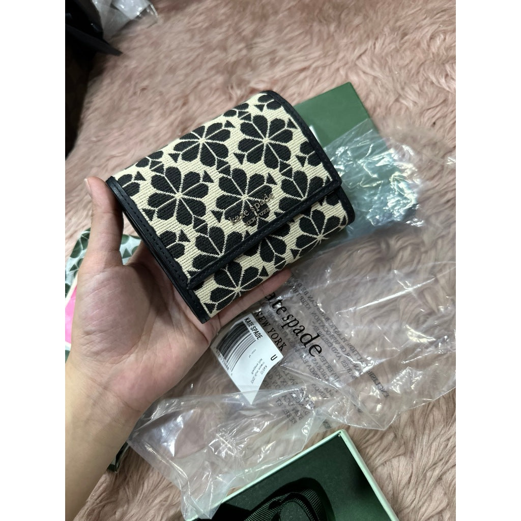 ORIG Preloved KS Spade flower jacquard small zip wallet bifold retail wallet