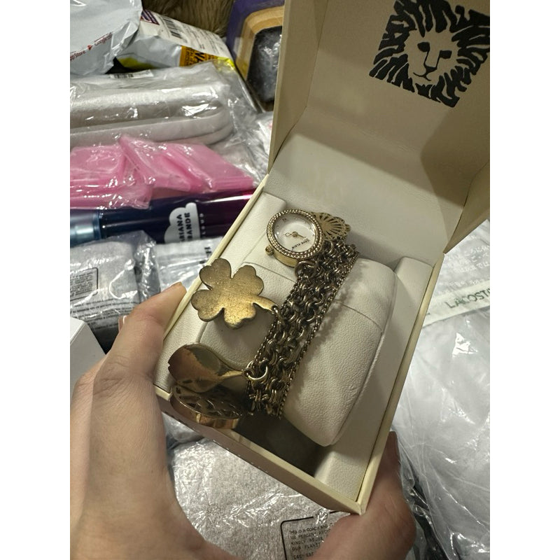 AK Klein Women's Premium Rose Gold-Tone Charm Bracelet Watch 8096RMCH 8096CHRM