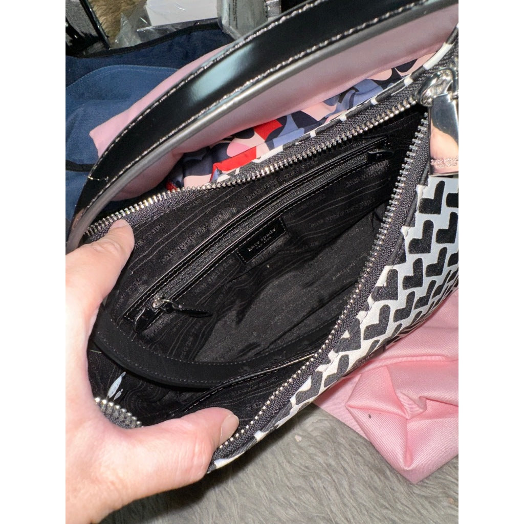 ORIG & IMPORTED KS KS Retail Sam Icon Modernist Hearts Nylon Small Shoulder Bag Black/Whit