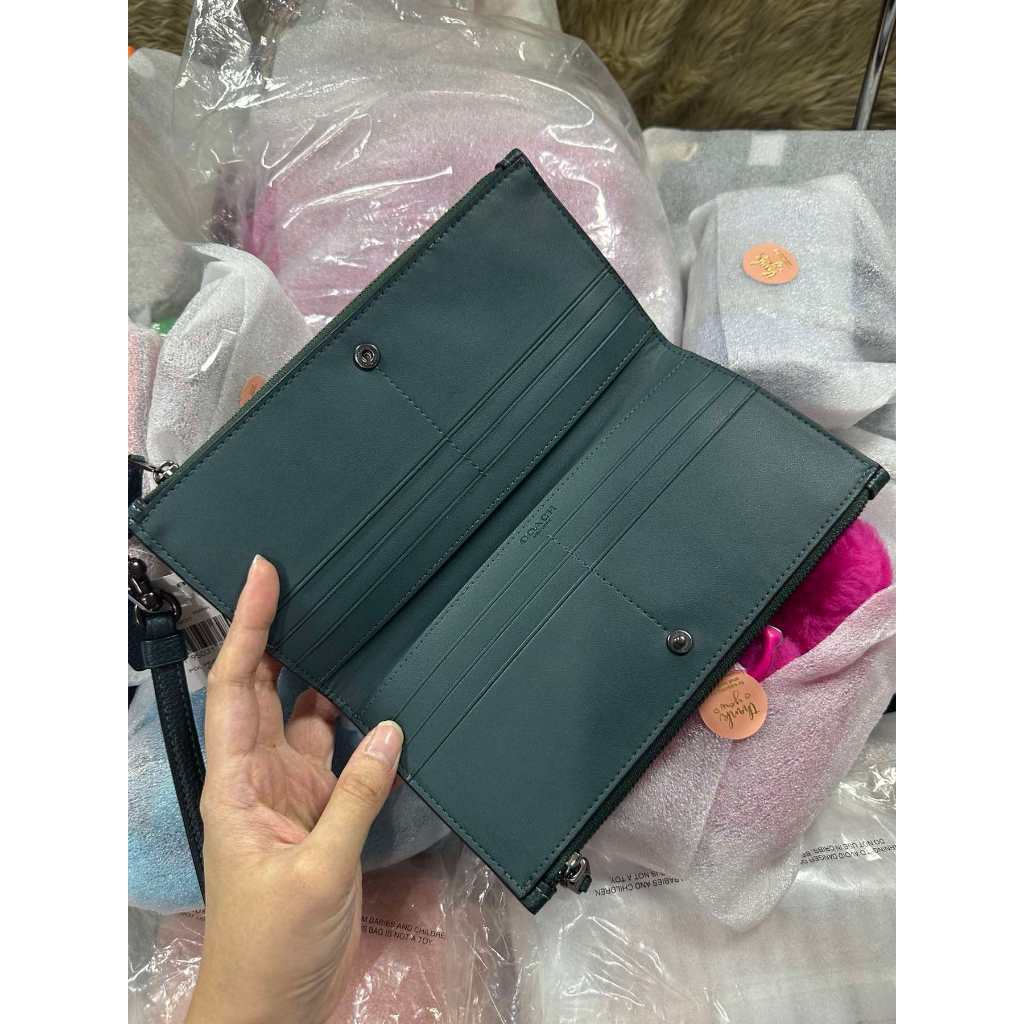ORIG & IMPORTED CCH RARE Retail Double Zip Long Phone Wallet Phone Wristlet Forest Green