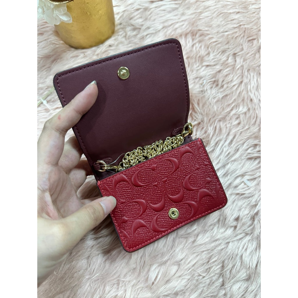 ORIG & IMPORTED CCH Mini Wallet On A Chain MWOC In Signature Leather Red